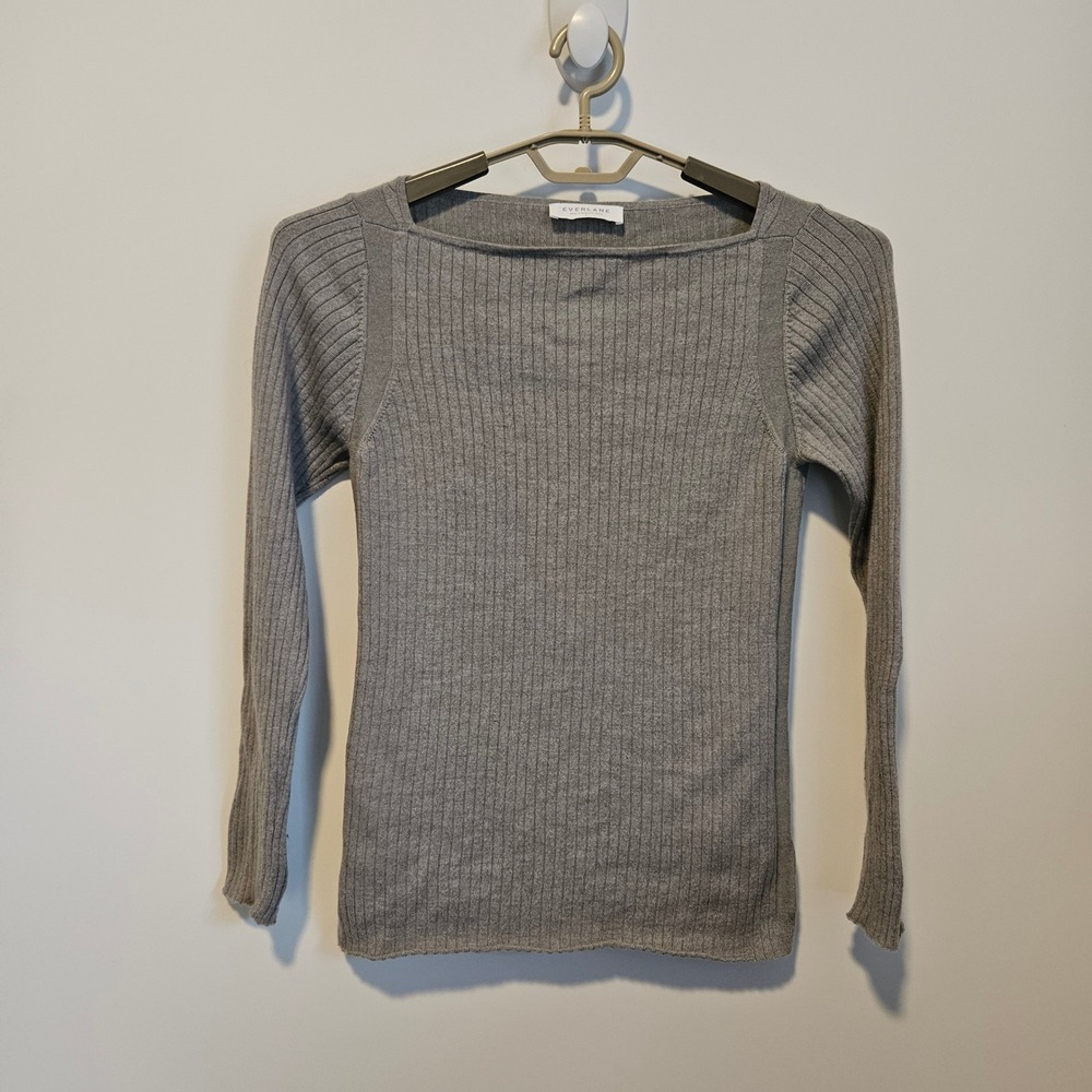 Everlane Ribbed Sweater L Wool Blend Boat Neck Long Sleeve Neutral Minimalist